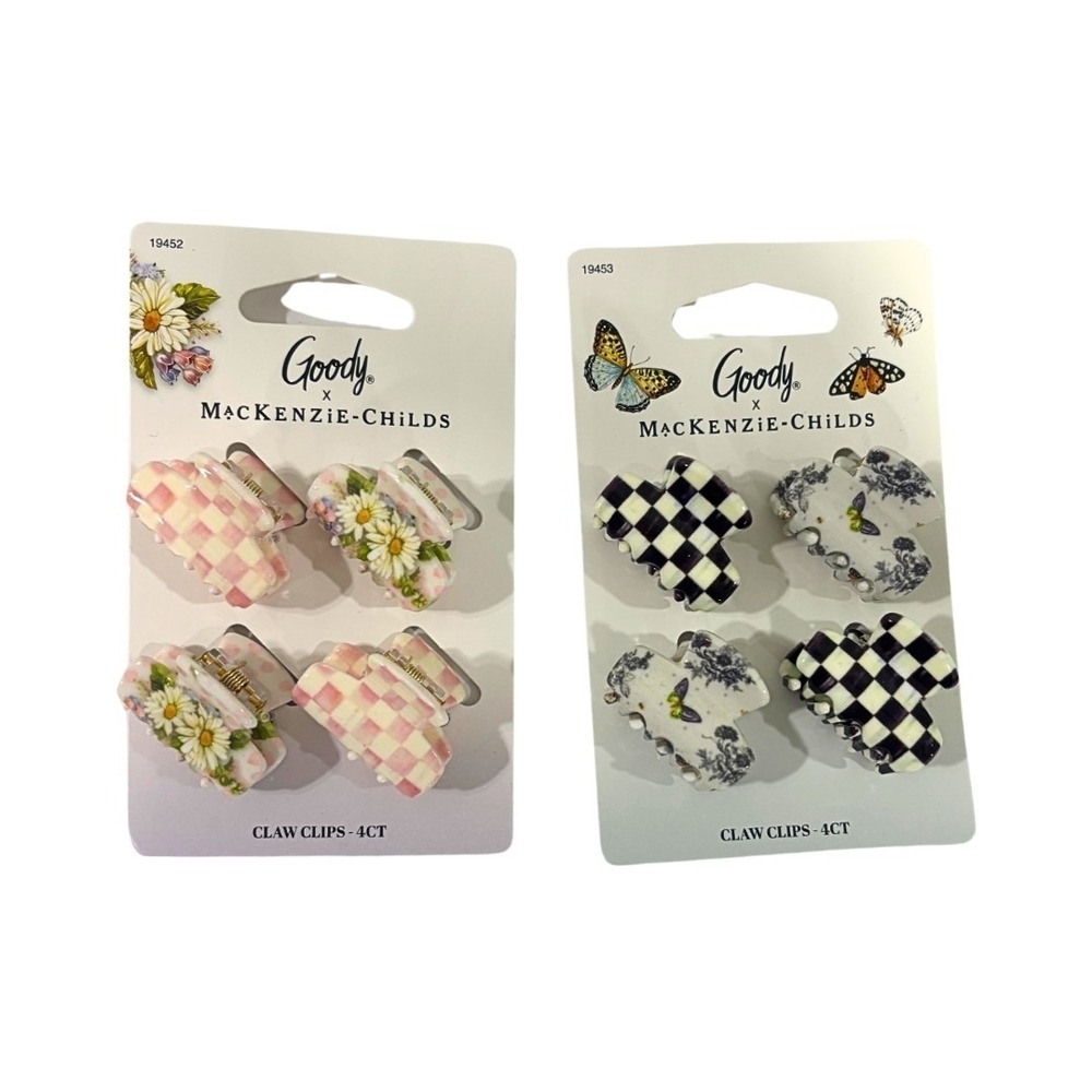 MacKenzie Childs x Goody SET - VIRAL Pink & Black Check Mini Hair Claw Clips 8Ct